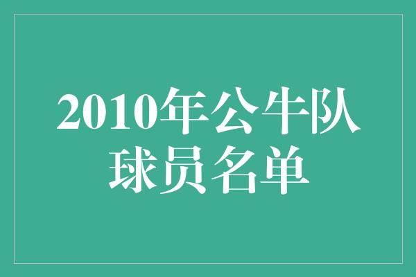 公牛队！回顾2010年公牛队球员名单 见证辉煌的年代