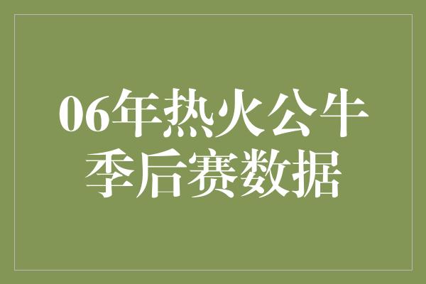 06年热火公牛季后赛数据