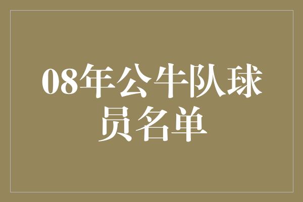 公牛队！2008年公牛队球员名单 回顾传奇时刻，致敬伟大球员