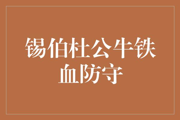 锡伯！铁血防守，锡伯杜公牛的胜利之道