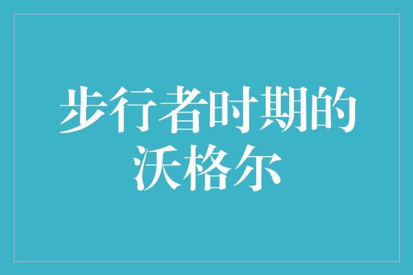 信心！沃格尔 步行者时期的领路者