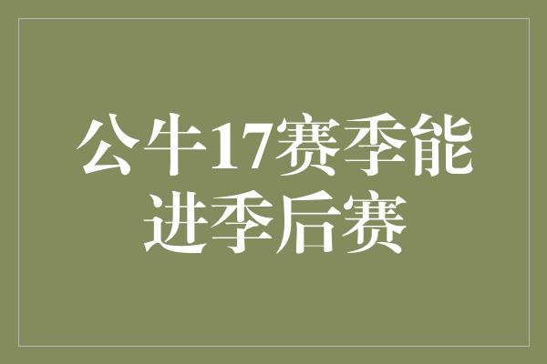 公牛队！公牛17赛季 挑战与希望并存，冲击季后赛的机会来了！