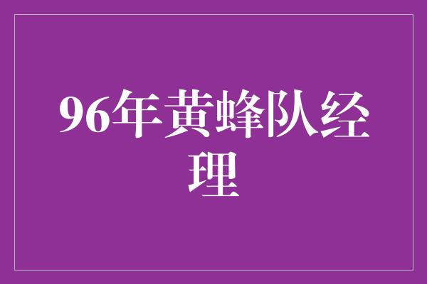 领导者！黄蜂队的骄傲与辉煌——96年黄蜂队经理的故事