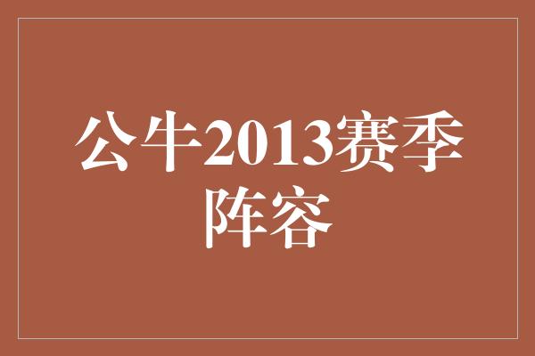 公牛队！闪耀登场！回顾公牛2013赛季阵容的辉煌岁月