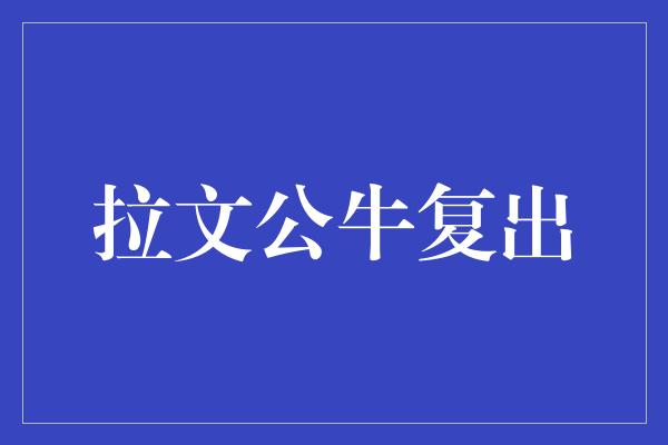 公牛队！拉文公牛复出，重燃篮球热情