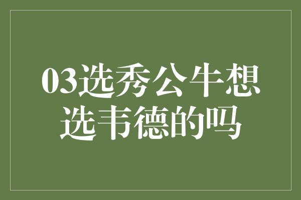 公牛队！一场传奇的邂逅——03选秀公牛，是否想选中韦德？