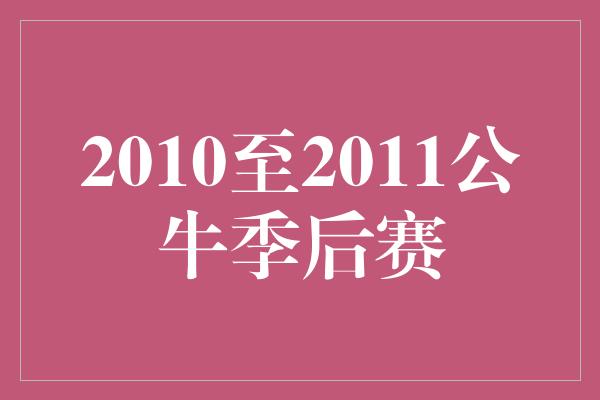 公牛队！重温2010至2011公牛季后赛 群星闪耀的辉煌征程