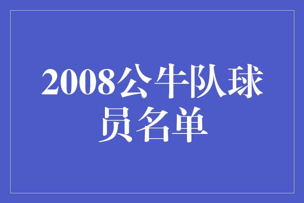 公牛队！回顾2008公牛队的辉煌时刻——球员名单揭秘