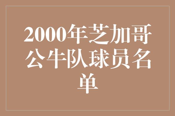 公牛队！2000年芝加哥公牛队球员名单 回顾传奇时刻的伟大阵容