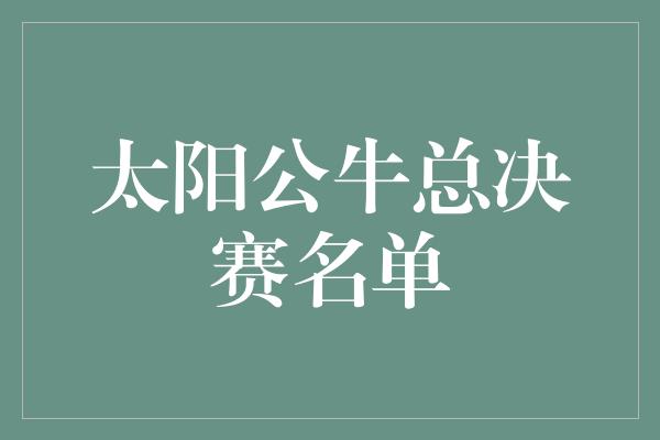 公牛队！太阳公牛总决赛名单 闪耀夺冠之路