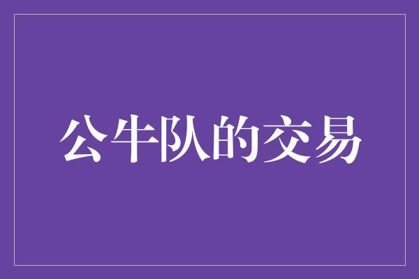 公牛队！公牛队的交易 重塑未来的机会与挑战